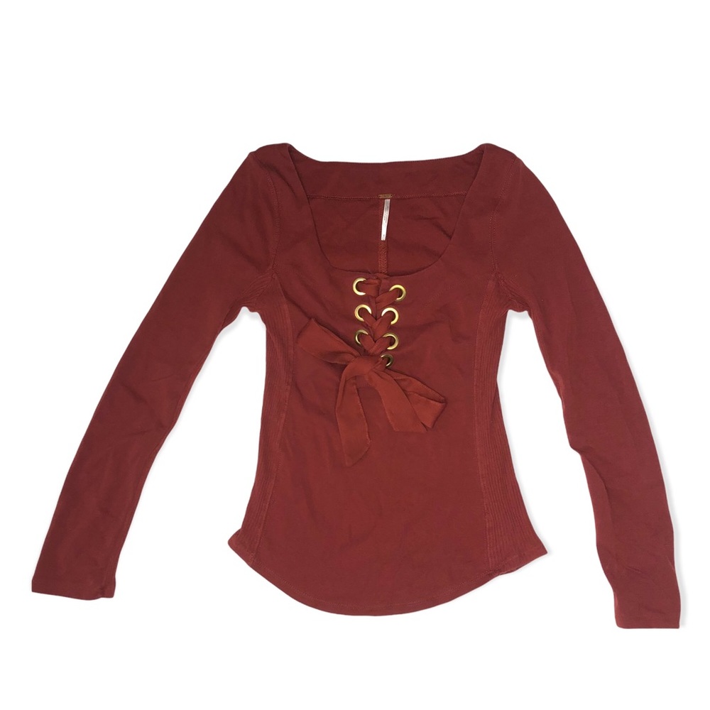 Free People Lace-Up Long sleeve Ribbed Top Small - Picture 7 of 7